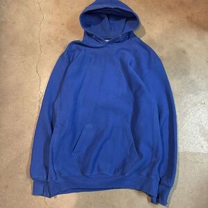 Royal Blue Pullover Hoodie with Kangaroo Pocket and Ribbed Cuffs